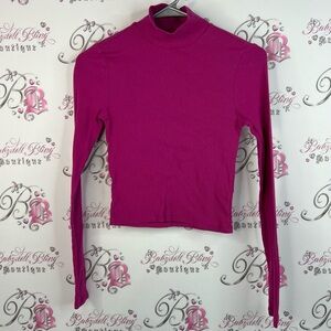Aero turtleneck ribbed stretchy Vibrant Fuchsia Long Sleeve Top